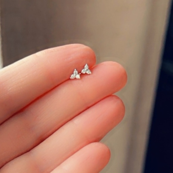 Sterling Silver Rhodium Finish Diamond Flower Ear Studs - Picture 12 of 12